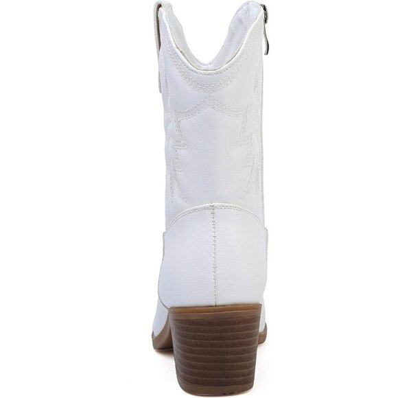 Todaysunny Women Beige Western Femme Cowboy Calf Ankle Booties With Side Zip - Picture 3 of 5